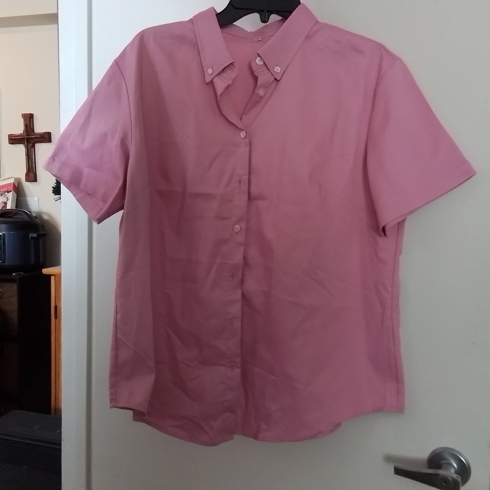 Pink Short Sleeve Button-Up Shirt